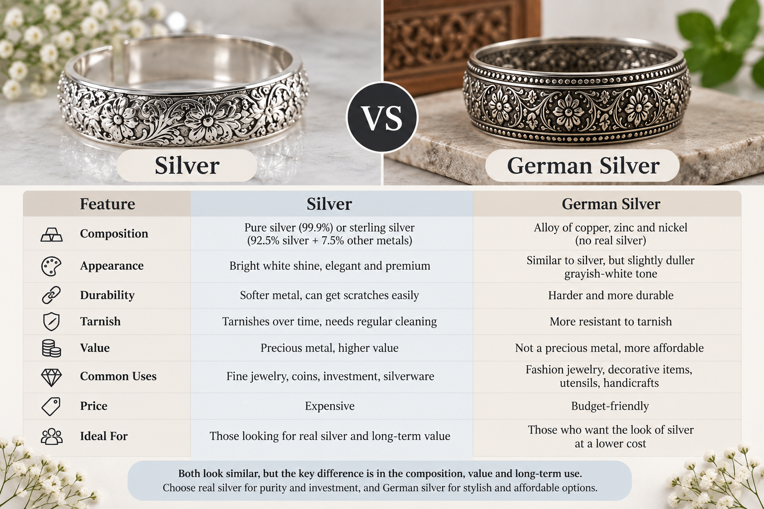 Silver versus German Silver – Quick Comparison